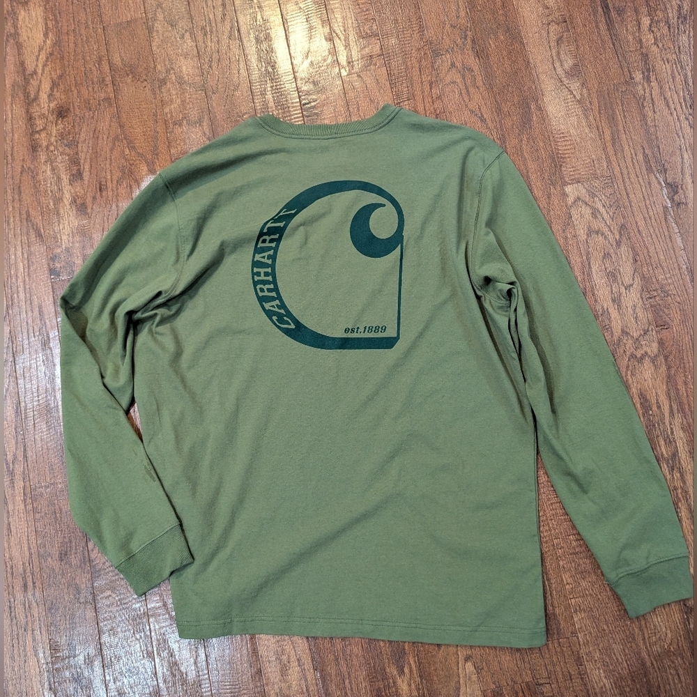 Carhartt Money Green Sage Long Sleeve Pocket Tee With Back Logo Size XL - Picture 4 of 16